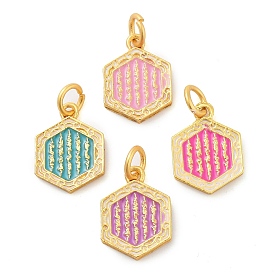 Alloy Enamel Pendants, with Jump Ring, Golden, Hexagon Charm