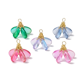 Окрашенные стеклянные подвески, цветок, с латунной петлей и железной фурнитурой