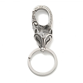 Tibetan Style 316 Surgical Stainless Steel Fittings with 304 Stainless Steel Key Ring, Fox