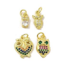 Brass Micro Pave Cubic Zirconia Charms, Real 18K Gold Plated, Owl Charms