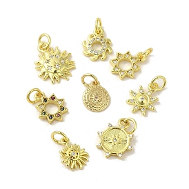 Brass Micro Pave Cubic Zirconia Charms, Real 18K Gold Plated, Sun Charms
