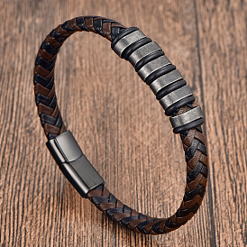 Braided Imitation Leather Cord Bracelets with Black 316L Stainless Steel Magnetic Clasps for Men