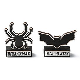 Wood Halloween Display Ornaments, Table Welcome Sign, Bat/Spider