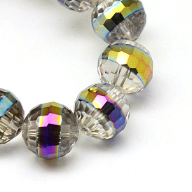 Electroplate Glass Beads Strands, Rainbow Plated, Faceted Round