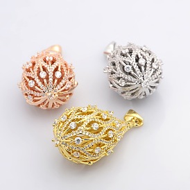 Кулоны из латуни с полым каплевидным покрытием и кубическим цирконием, без свинца, без никеля и без кадмия, 35x20x20 мм, отверстие : 3.5x5 мм