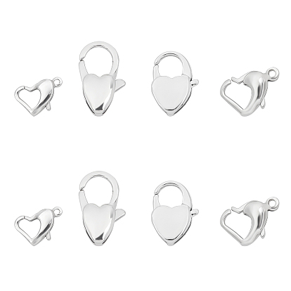8Pcs 4 Style 304 Stainless Steel Lobster Claw Clasps, Heart