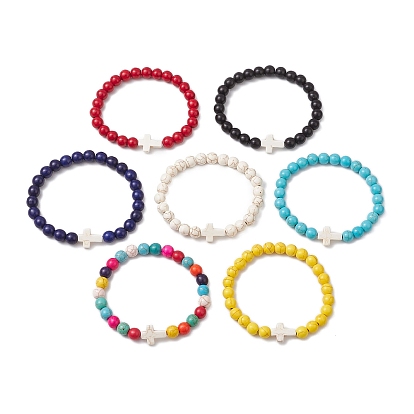 Синтетические бирюзовые бусины эластичные браслеты для женщин и мужчин, крестик, с корейскими эластичная нить кристаллов