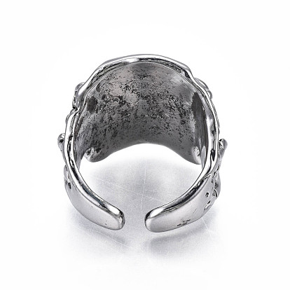 Gothic Punk Skull Alloy Open Cuff Ring with Rhinestone for Men Women, Cadmium Free & Lead Free, Antique Silver