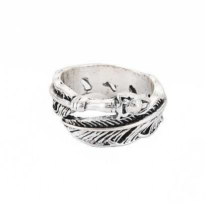Feather Wrap Alloy Open Cuff Ring for Women, Cadmium Free & Lead Free