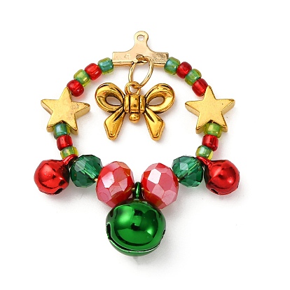 Подвески из стеклянного бисера для рождественских венков, с 304 подвесками из нержавеющей стали и сплавными подвесками и латунным колокольчиком, граненые