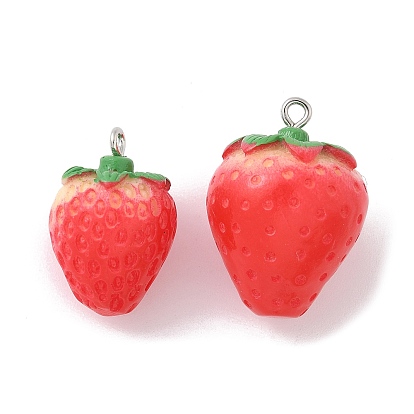 Непрозрачные подвески смолы, клубника, с железной платиной петлей