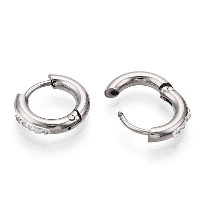 201 Stainless Steel Huggie Hoop Earrings, with 304 Stainless Steel Pins and Crystal Rhinestone, Ring