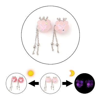 Handmade Luminous Polymer Clay Rhinestone Beads, Resin Fishtail & Acrylic Rose & Alloy Chain, Glow in the Dark, Crown