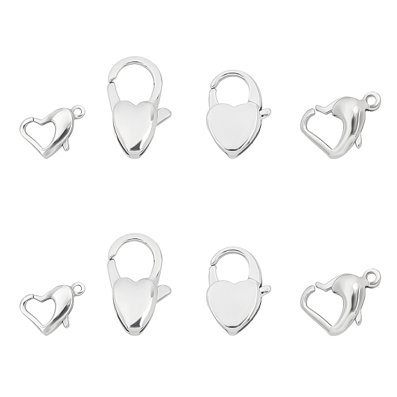 8Pcs 4 Style 304 Stainless Steel Lobster Claw Clasps, Heart