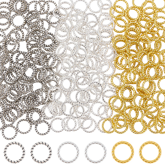 300pcs 3 anneaux de liaison en alliage de couleurs, forme d'anneau rond torsadé