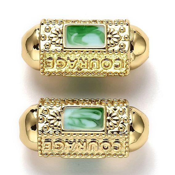 Brass Enamel Beads, Long-Lasting Plated, Real 18K Gold Plated, Oval & Word Courage & Rectangle