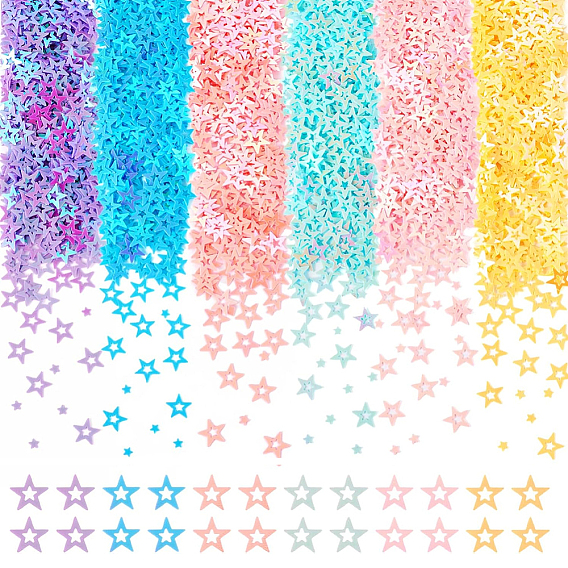 180g 6 cuentas de lentejuelas de plástico de colores, adornos artesanales de costura, estrella