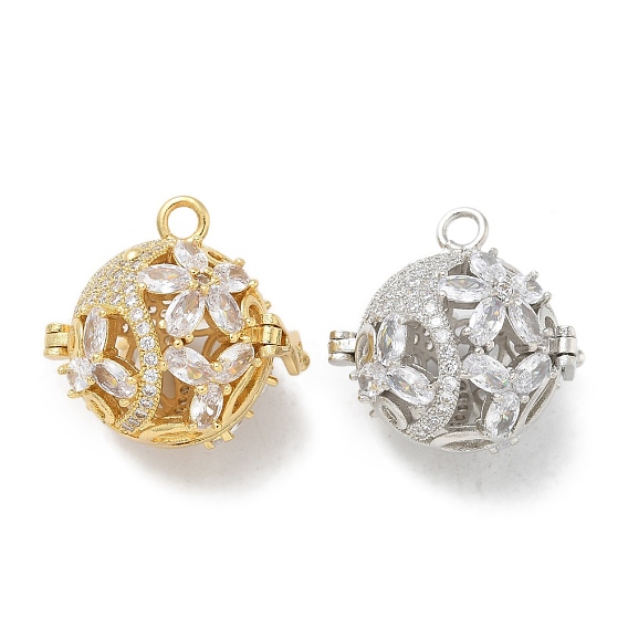 Подвески из латуни с покрытием из прозрачного кубического циркония с бусинами-клетками, полые круглые подвески-клетки для изготовления ожерелий с подвесками в виде колокольчиков, долговечный, без свинца и без кадмия