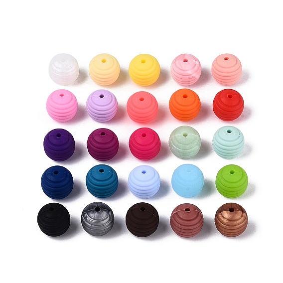 Silicone Beads, Ribbed Round