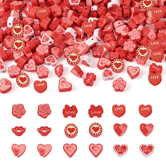 Бусины из полимерной глины ручной работы на тему Дня Святого Валентина, разнообразные