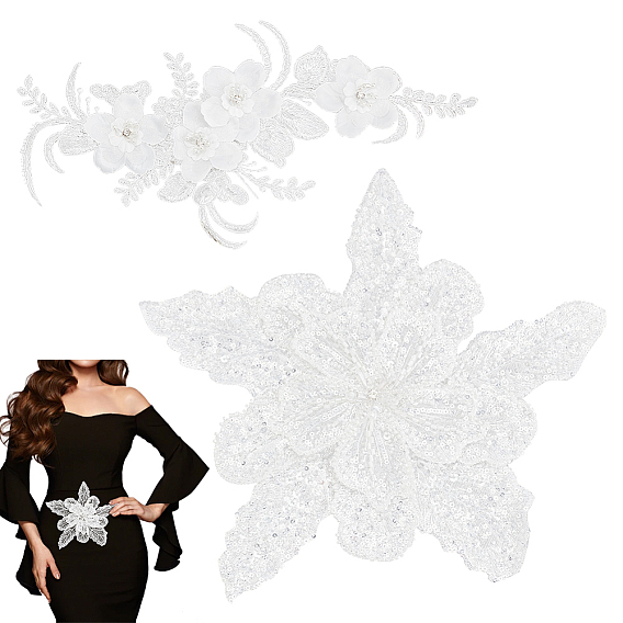 2 шт. 2 стиль цветочные аппликации с вышивкой из полиэстера, аксессуары для украшения костюма Cheongsam, с АБС-пластиком жемчугом и стразами