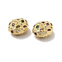 Oval Brass Micro Pave Cubic Zirconia Beads, Cadmium Free & Nickel Free & Lead Free, Real 18K Gold Plated