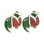Christmas Theme Rack Plating Alloy Enamel Pendants, with Glitter Powder, Dinosaur with Hat Charms