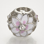 Legierung Schmelz europäischen Perlen, mit Strass-Steinen, Großloch perlen, Hohlfass mit Blume