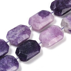 Natural Lepidolite Beads Strands, Faceted, Rectangle, with Seed Beads