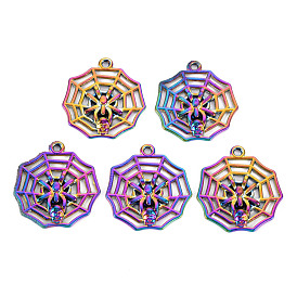 Rainbow Color Alloy Pendants, Cadmium Free & Nickel Free & Lead Free, Spider Web