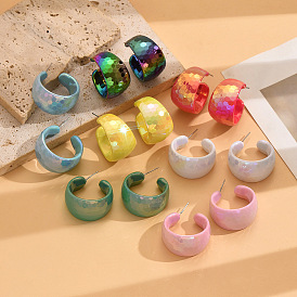 Pendientes de botón de acrílico y acero inoxidable para mujer, pendientes de medio aro