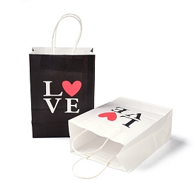 Прямоугольные бумажные упаковочные пакеты, с ручкой, для подарочных пакетов и сумок, День святого Валентина, Слово любовь