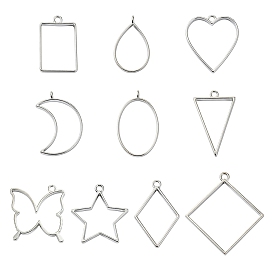 20 шт 10 стиль стойки покрытие сплава подвески с открытой задней лицевой панелью, для diy уф смолы, эпоксидная смола, прессованный цветок, платина