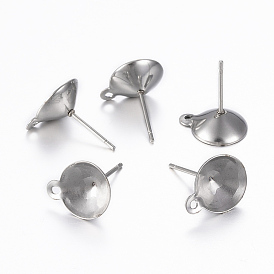 304 Stainless Steel Stud Earring Settings, with Loop, Flat Round
