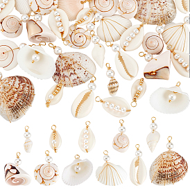 44 шт. 11 стили подвески из натуральных смешанных ракушек и жемчуга, подвески в форме ракушек с медной проволокой в обертке, цвет морской раковины