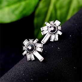 Vintage Silver Alloy Diamond Stud Earrings for Elegant Women