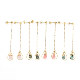 Серьги с подвесками из драгоценных камней, с 304 серьгами из нержавеющей стали, латунные кабельные цепи, связующие кольца и гайки, слеза