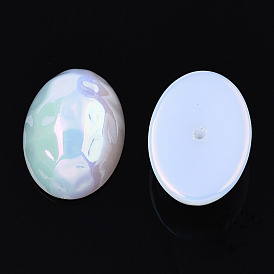 Electroplated ABS Plastic Imitation Pearl Beads, Oval, Half Drilled