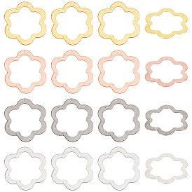 Nbeads 32pcs 4 anneaux de liaison de fleurs en laiton martelé de couleur, 32.5x32.5x1mm
