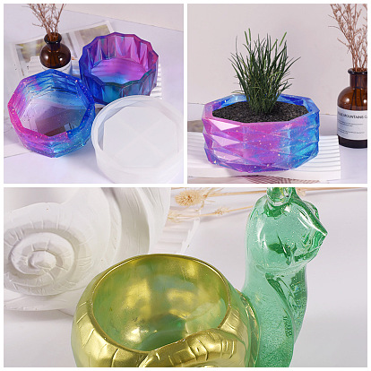 Polygon/Octagon/Snail DIY Food Grade Silicone Vase Molds, Resin Casting Molds, for UV Resin & Epoxy Resin Craft Making