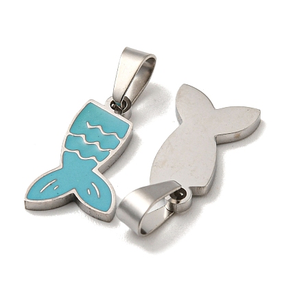 316 Surgical Stainless Steel Pendants, with Enamel, Fishtail Charm, Stainless Steel Color