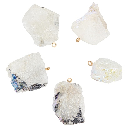 5Pcs Electroplate Natural Moonstone Pendants, with Golden Tone Brass Findings, Nuggets