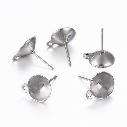 304 Stainless Steel Stud Earring Settings, with Loop, Flat Round