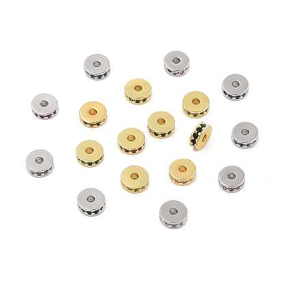 Стойки обшивки латунь микро проложить кубического циркония бусы, долговечный, без свинца и без кадмия, Плоский круглый / диск, настоящее платиновое покрытие/настоящее 18k позолоченное