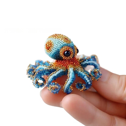 Наборы для вышивания бисером в виде осьминога своими руками, включая смоляные бусины, Эластичная кристальная нить, ножницы, хлопковая набивка, ткань