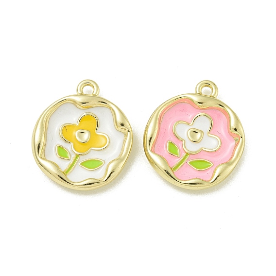 Подвески из эмали и сплава, золотые, плоская круглая с подвеской в виде цветка