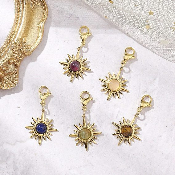 Подвеска в виде солнца из натурального тигрового глаза, розового кварца, лазурита, зеленого авантюрина и аметиста, подвески с застежкой-клешней в виде лобстера для украшений сумок