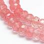 Cherry Quartz Glass Beads Strands, Faceted Rondelle