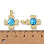 Brass Micro Pave Cubic Zirconia Pendants, with Synthetic Opal, Cross