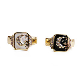 Starry Sweetheart Oil Drop Ring - Chic Moon & Star Design for Fashionable Women